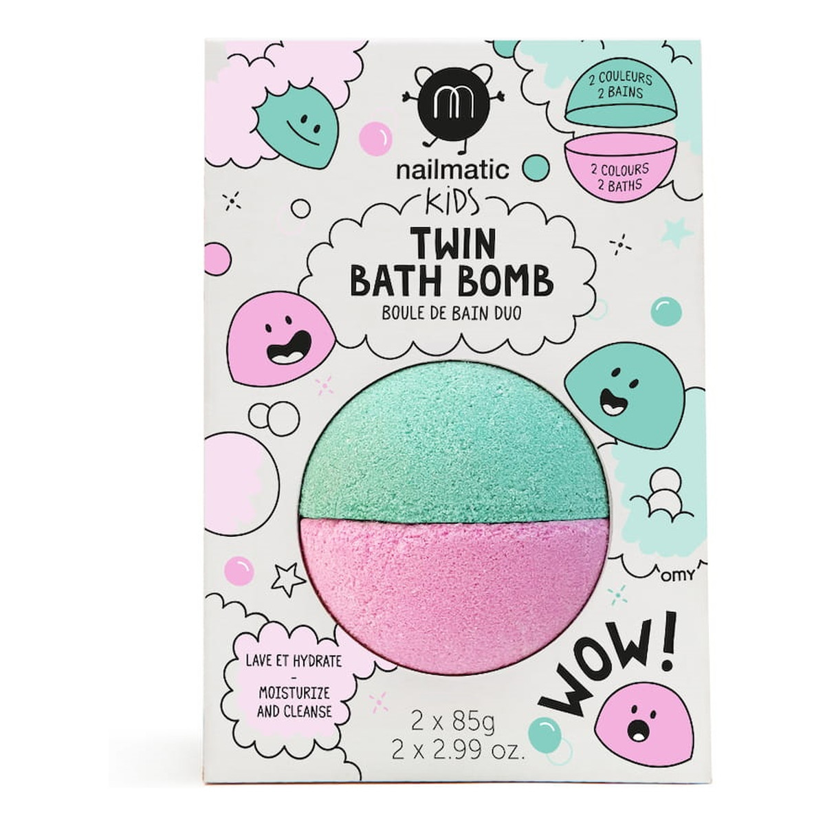 Nailmatic Kids twin bath bomb podwójna kula do kąpieli dla dzieci pink/lagoon 170g