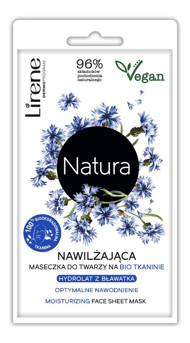 Nawilżająca maseczka do twarzy na BIO tkaninie Hydrolat z Bławatka