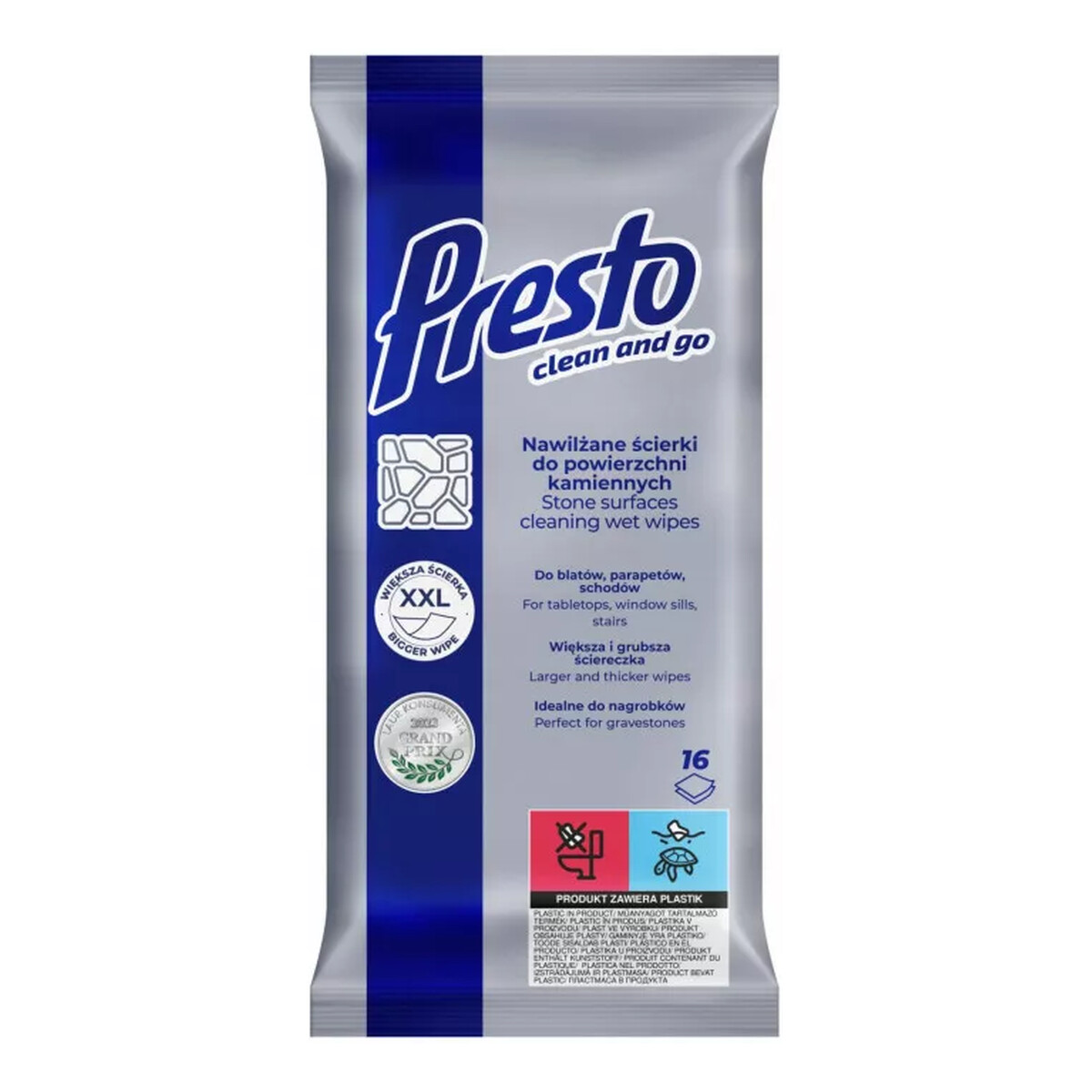 Presto Clean Ściereczki czyszczące+płyn 2w1 do powierzchni kamiennych 16szt