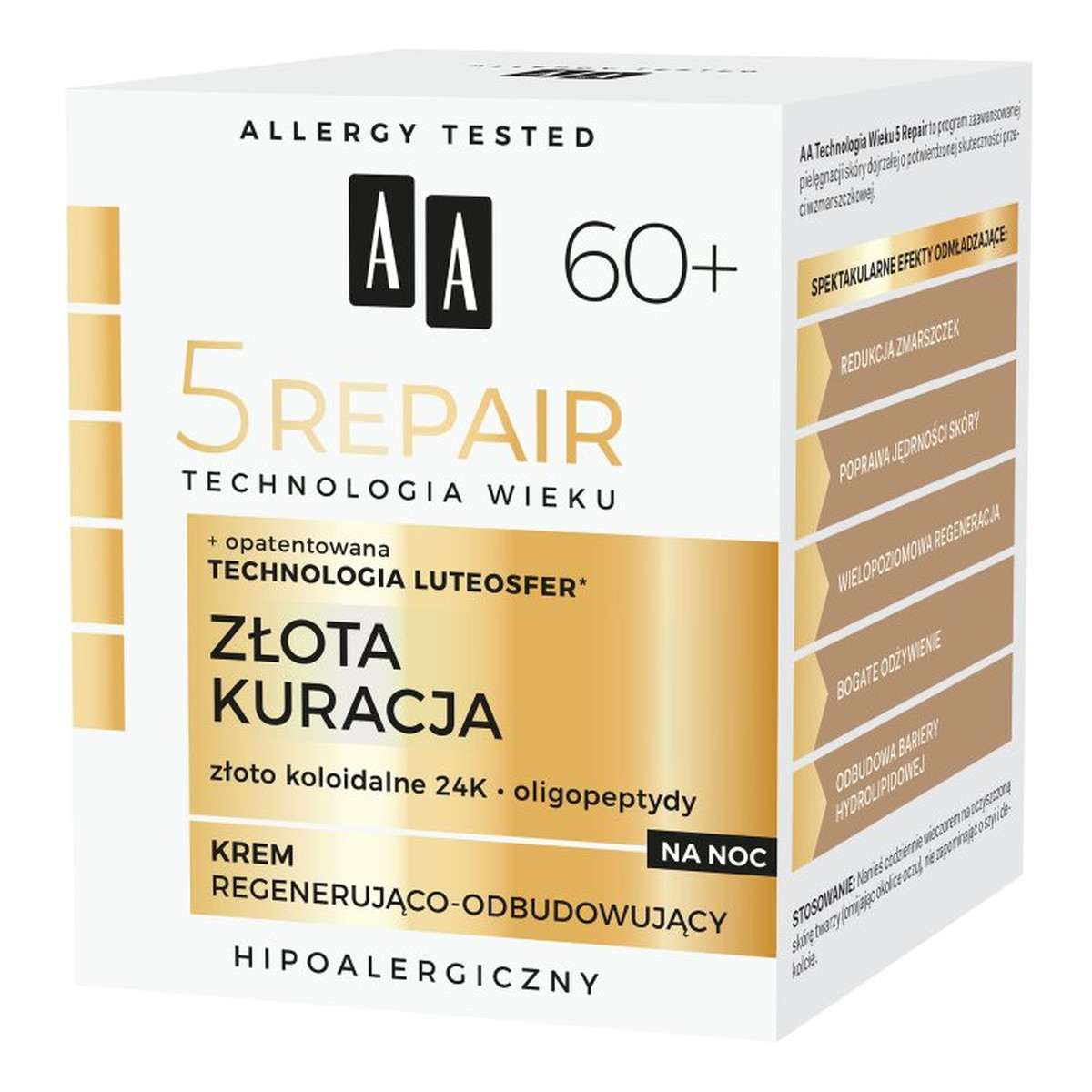 AA Technologia Wieku 5 Repair Złota Kuracja 60+ regenerująco-odbudowujący krem na noc 50ml