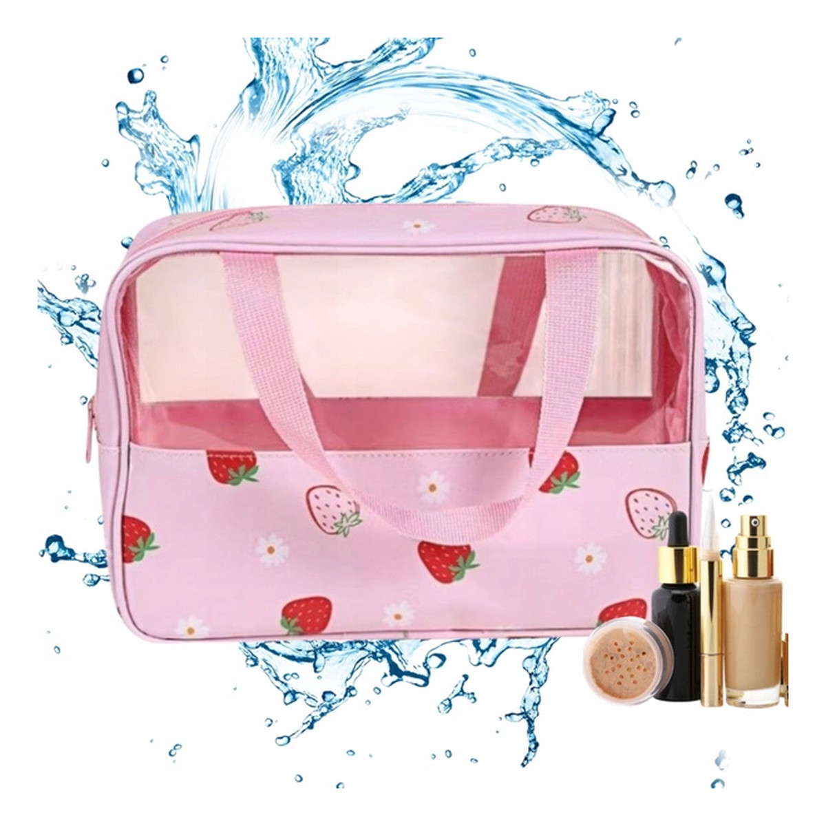 Ecarla Kosmetyczka rozkładana przenośna kuferek rozmiar M 31x10x20cm TRUSKAWKI KS148