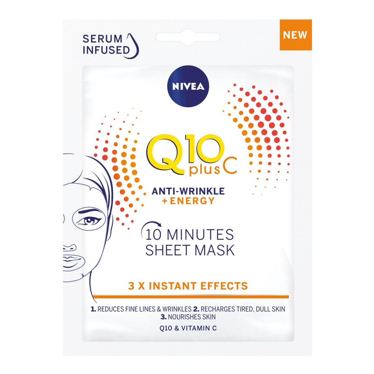 Nivea Q10 Plus C Maska w płacie 10-minutowa Anti-Wrinkle+Energy 28ml