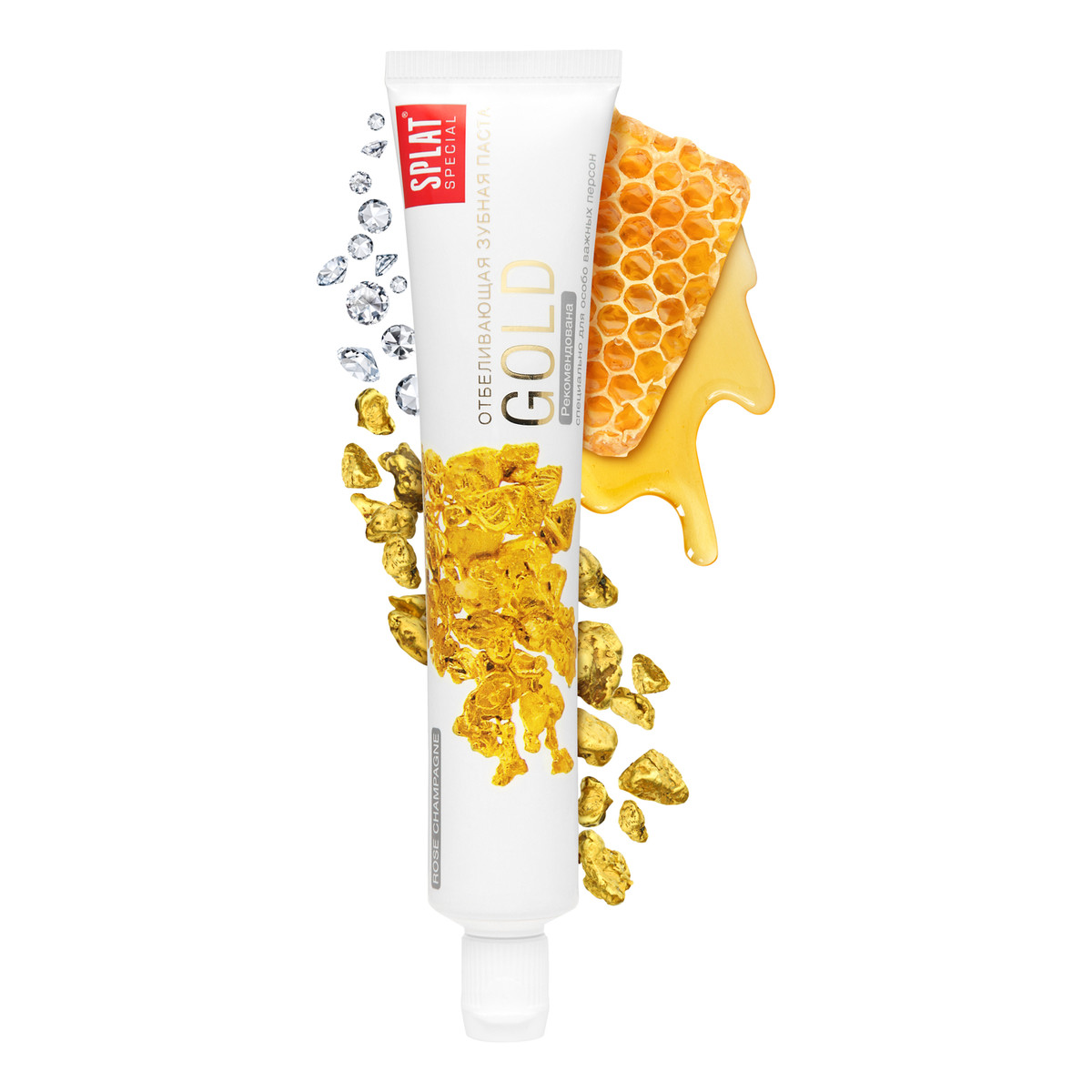 Splat Gold Special Ekskluzywna Pasta Wybielajaca Do Zębów Skuteczna i Kompleksowa Troska O Piękny Uśmiech Drobinki złota Pył diamentowy Mleczko pszczele 75ml