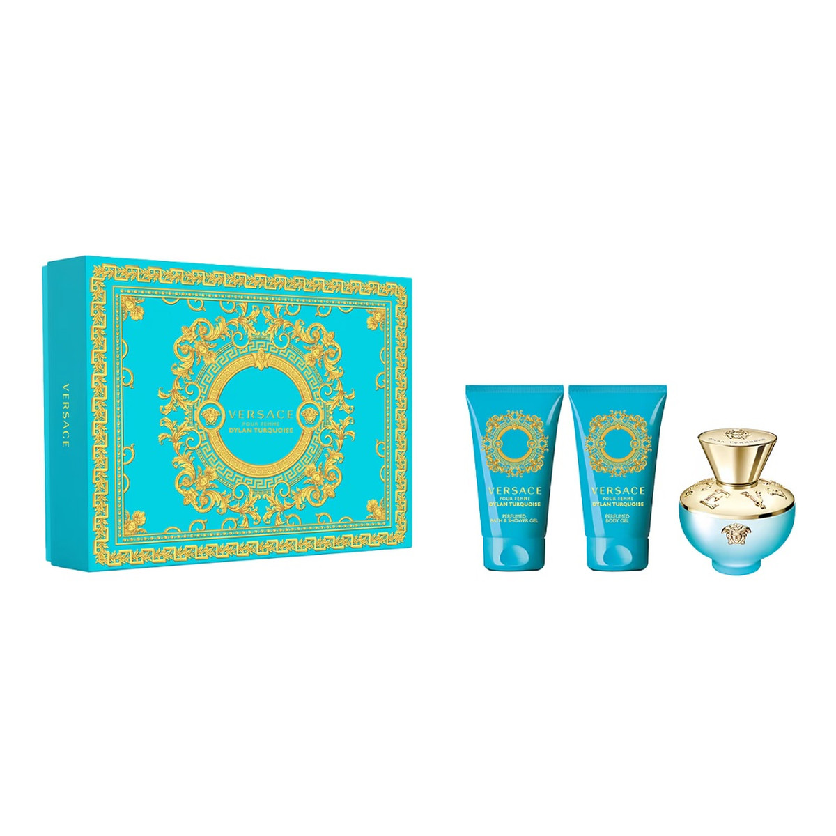 Versace Dylan Turquoise Pour Femme Zestaw woda toaletowa spray 50ml + żel pod prysznic 50ml + żel do ciała 50ml