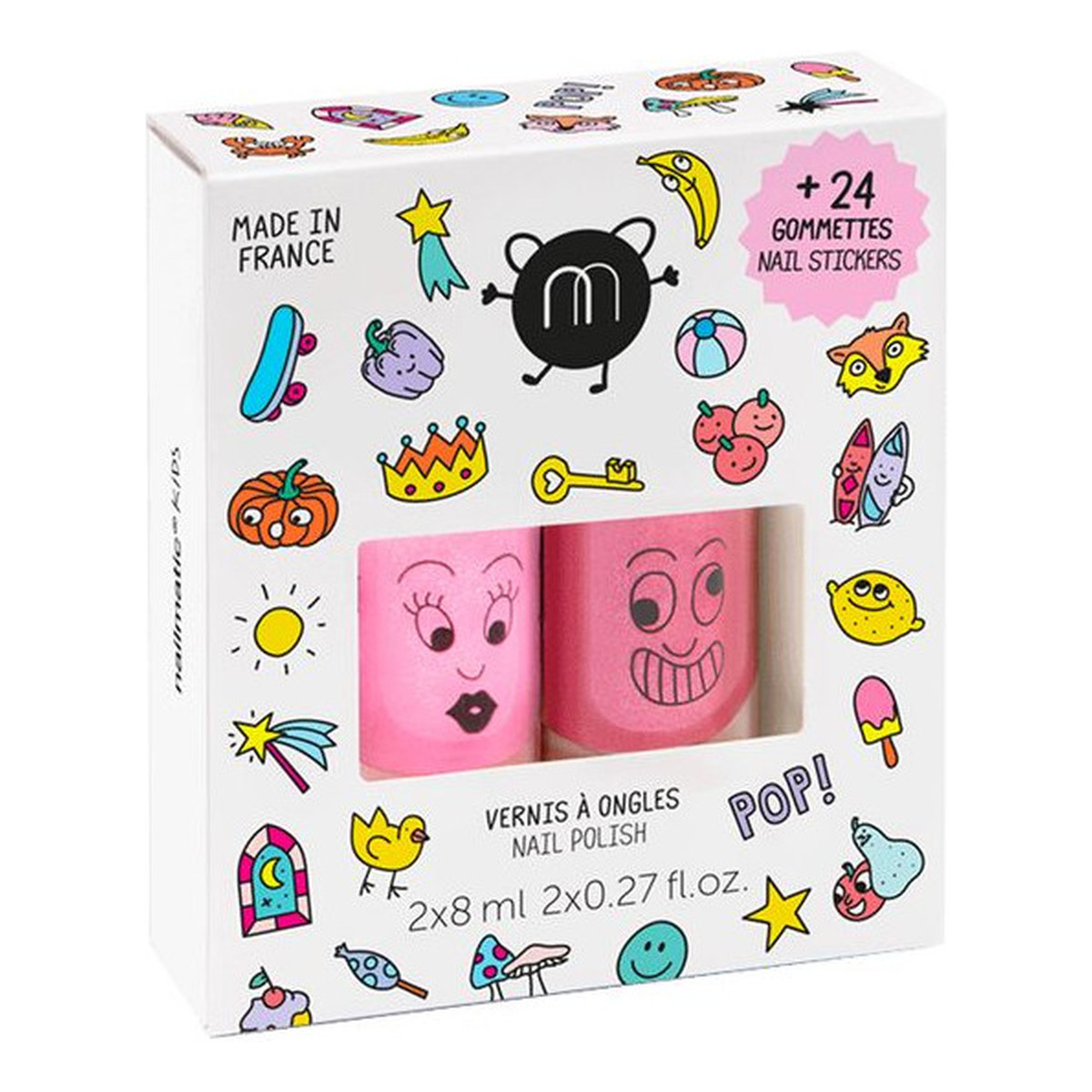 Nailmatic Kids Nail Polish Zestaw lakierów do paznokci: Dolly + Kitty + naklejki na paznokcie
