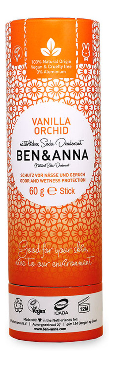 naturalny dezodorant na bazie sody sztyft kartonowy Vanilla Orchid