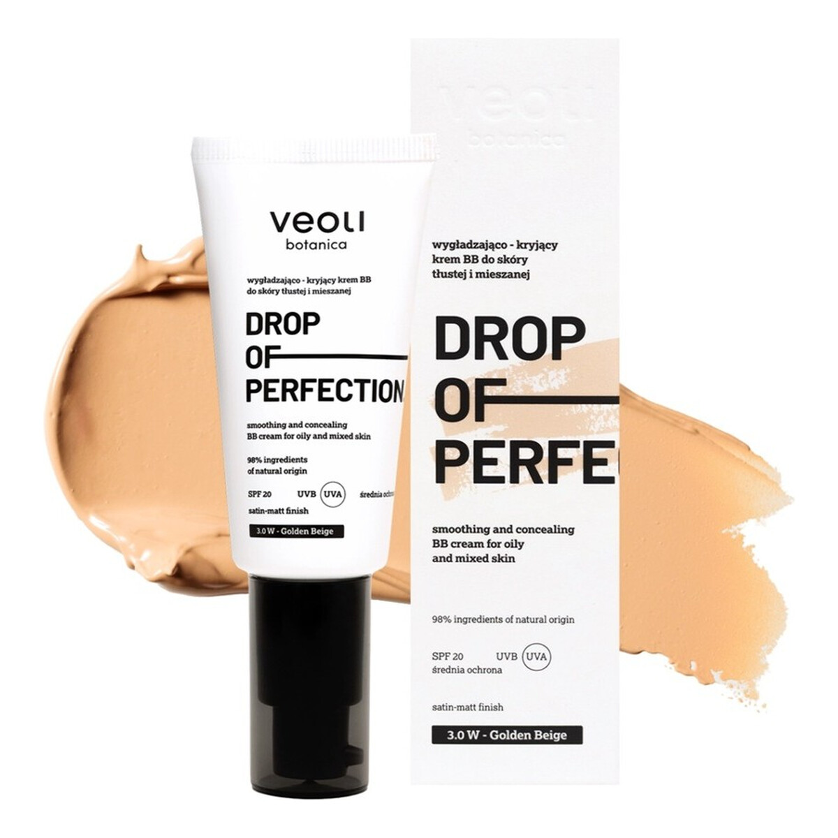 Veoli Botanica Drop Of Perfection wygładzająco-kryjący Krem bb do skóry tłustej i mieszanej 3.0w golden beige 30ml