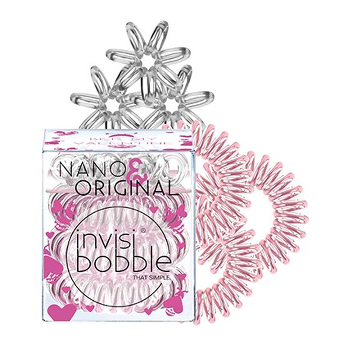 Invisibobble NANO & ORIGINAL zestaw gumek do wlosów 3+3 przeźroczyste + błyszczący róż