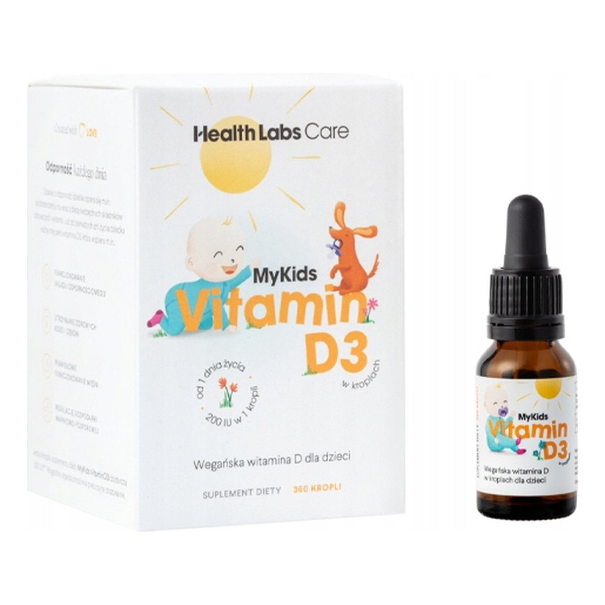 HealthLabs Mykids vitamin d3 wegańska witamina d w kropelkach dla dzieci suplement diety 9,7 ml