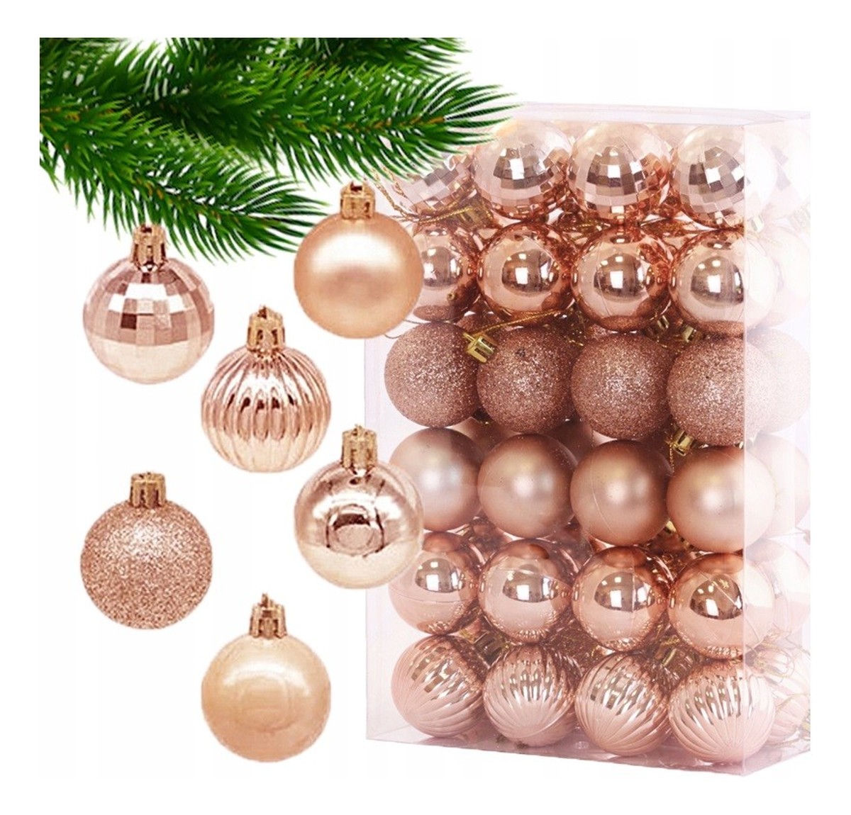 Bombki na choinkę-różowe złoto (mix wzorów) 1op.-48szt