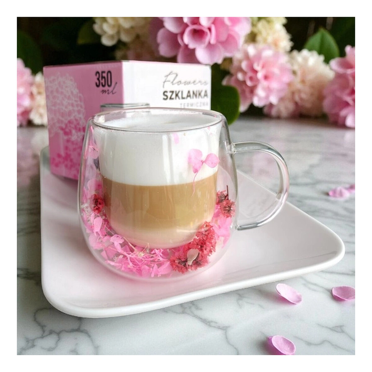 Ecarla Szklanka termiczna z kwiatami w środku 350ml