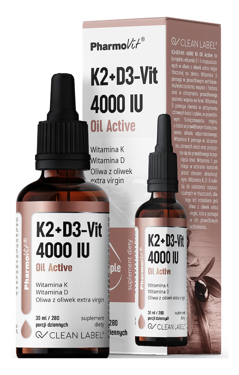 K2 + D3 - Vit 4000 IU Oil Active suplement diety w kroplach