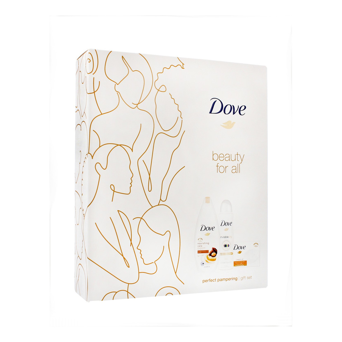 Dove Zestaw prezentowy Perfect Pampering (deo spray 150ml + żel pod prysznic 250ml+mydło w kostce 100g ) 500g