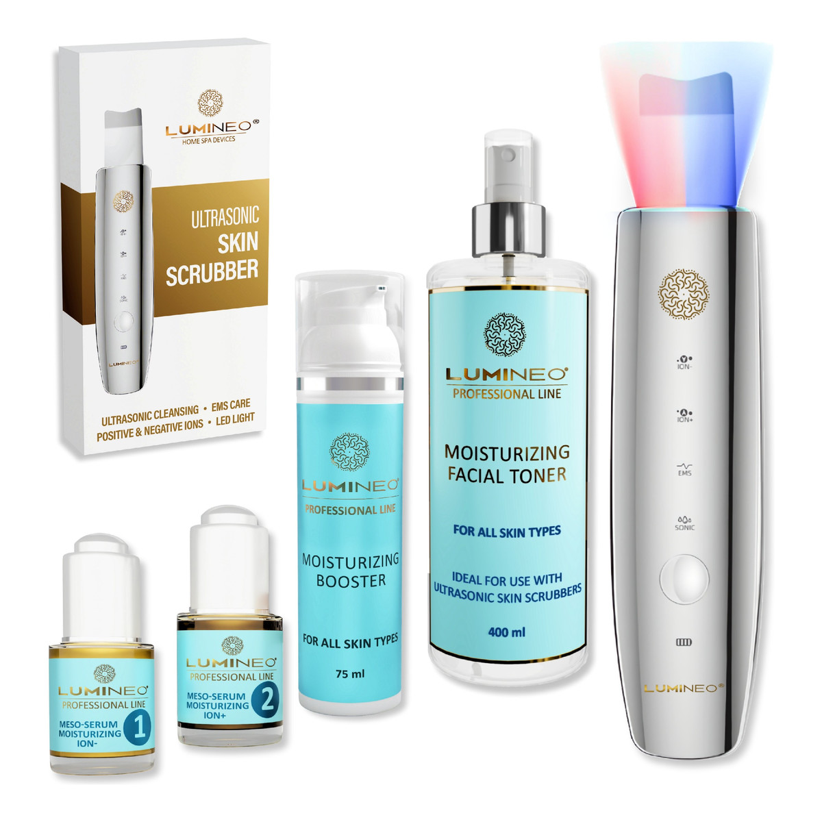Lumineo a LUMINEO Professional Line Peeling kawitacyjny LED 5w1 + Zestaw nawilżający lumineo (tonik, 2 x serum, krem)