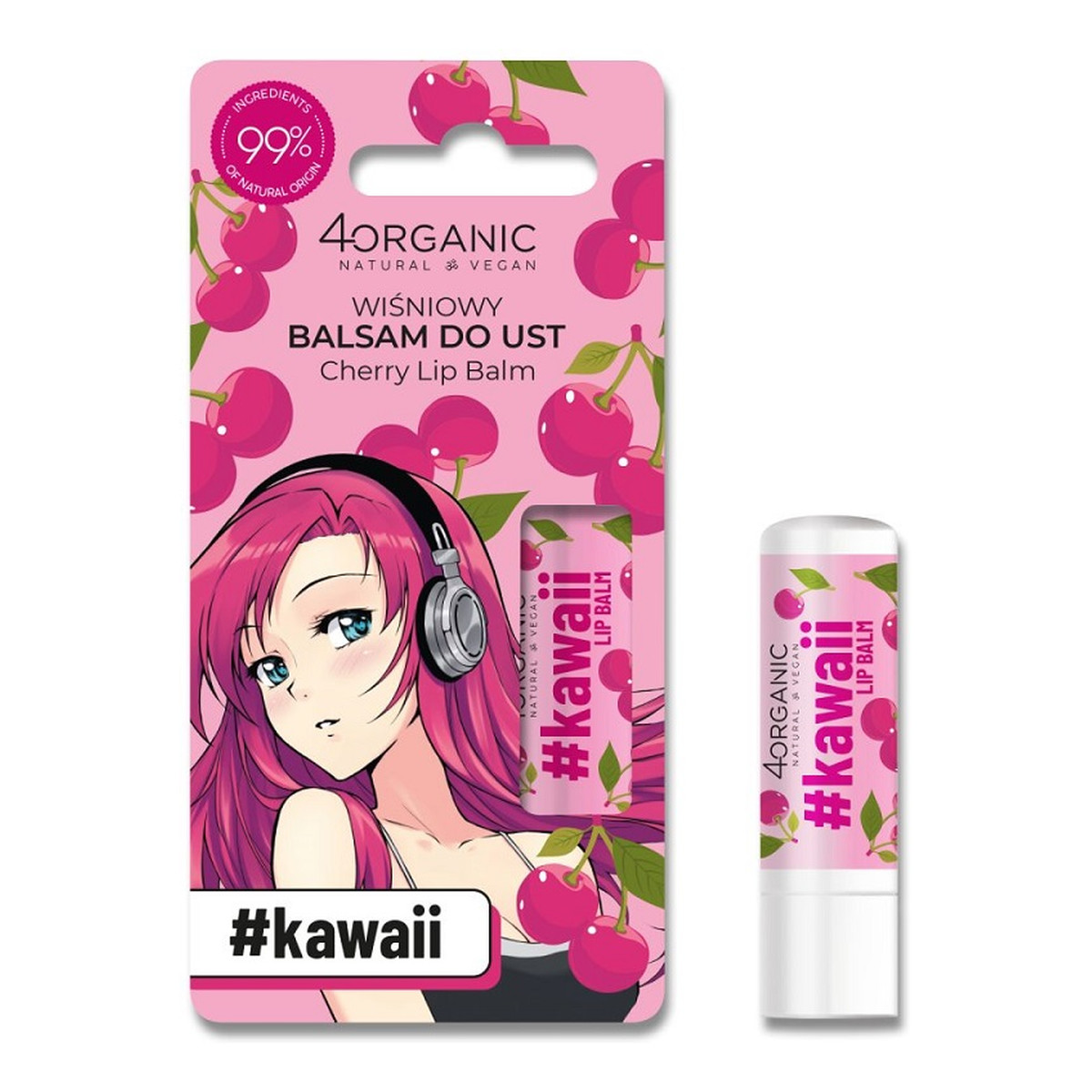 4organic #Kawaii naturalny Balsam do ust cherry 5g