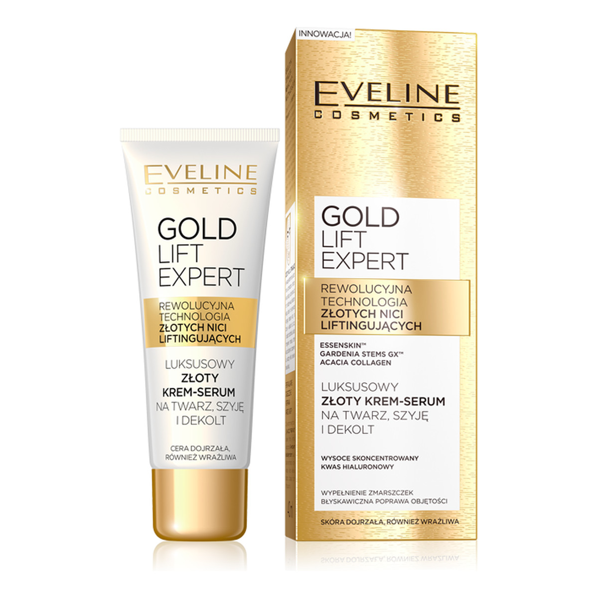 Eveline Gold Lift Expert Luksusowy Ujędrniający Krem-Serum Z 24K Złotem Na Twarz Szyję i Dekolt 30ml