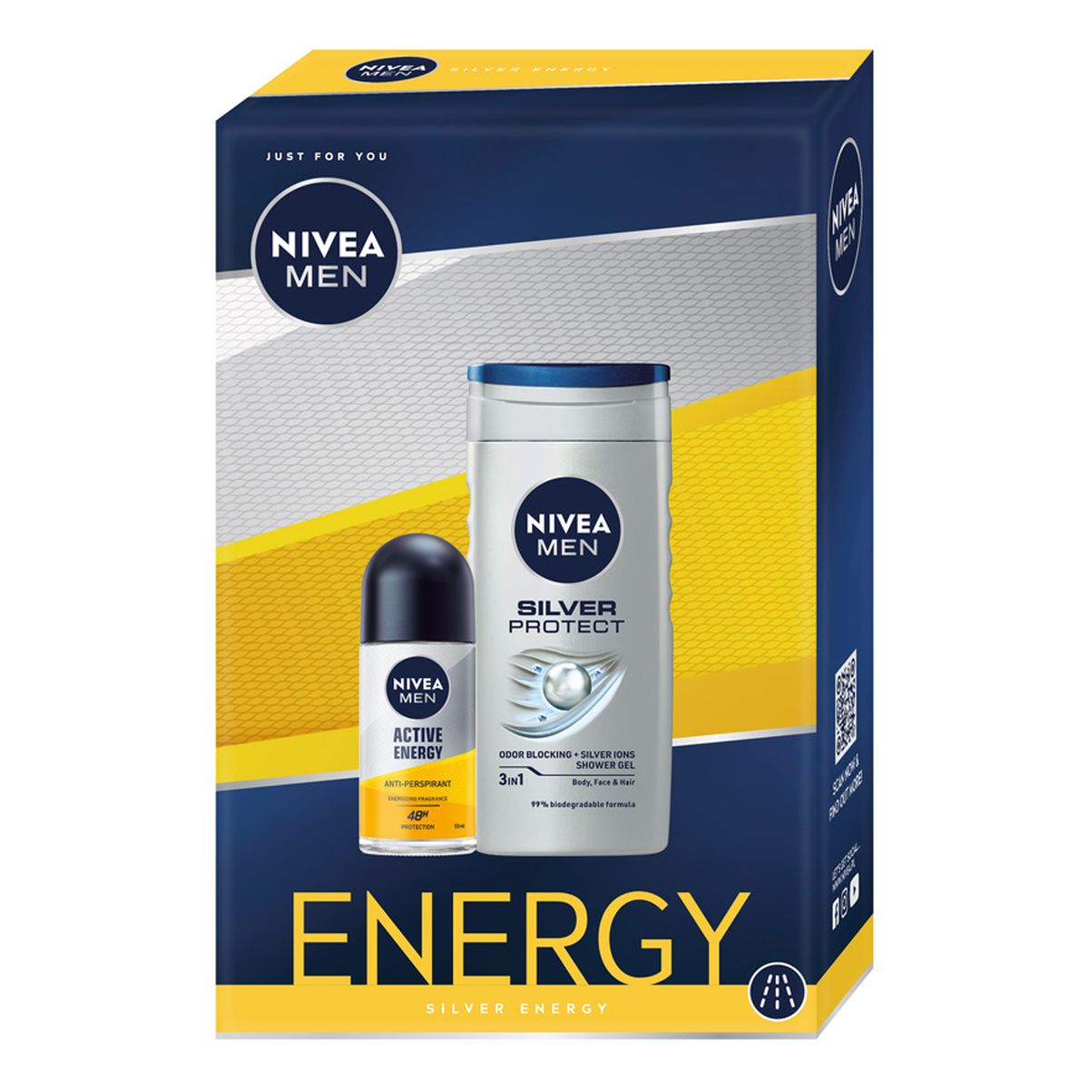 Nivea Men Energy Zestaw antyperspirant roll-on active energy 50ml + żel pod prysznic silver protect 250ml