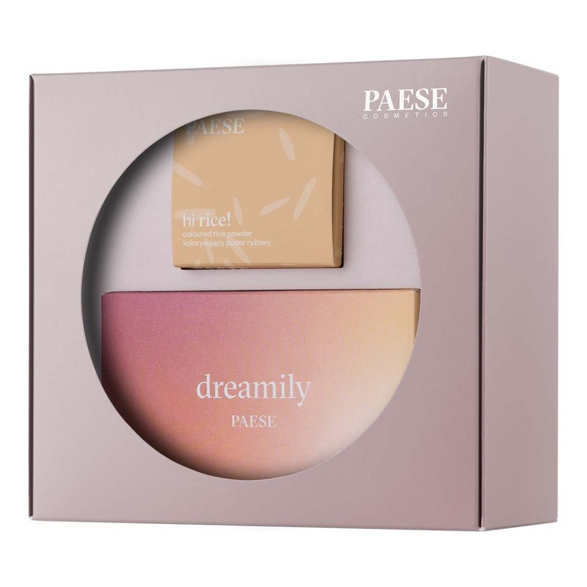 Paese Sparkling Snow Zestaw prezentowy Hi Rice! sypki puder ryżowy Light Beige + Dreamily Paleta Cieni Do Powiek