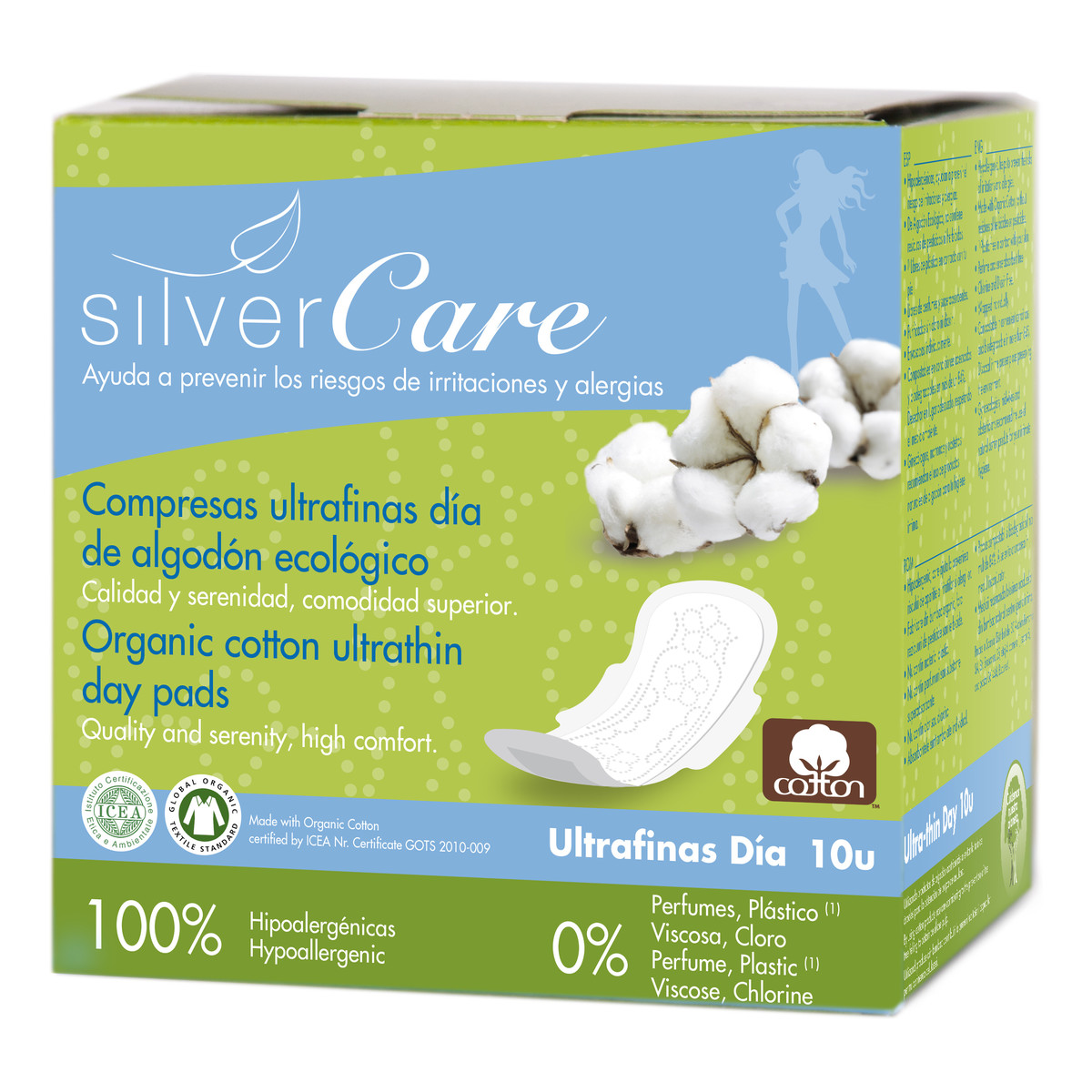 MASMI Silver Care Ultracienkie bawełniane podpaski na dzień ze skrzydełkami 100% bawełny organicznej 10szt