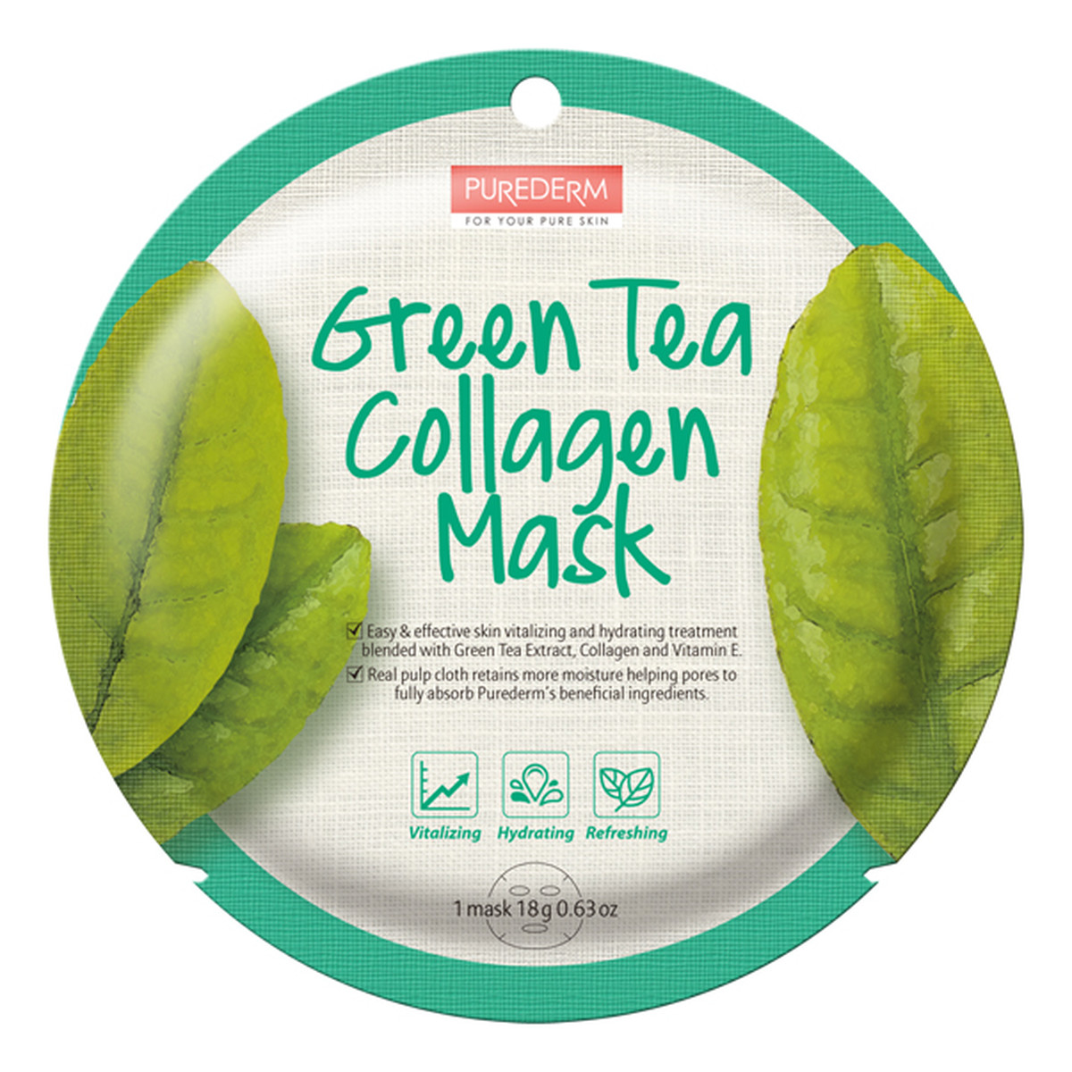 Purederm Green tea collagen mask maseczka kolagenowa w płacie zielona herbata 18g
