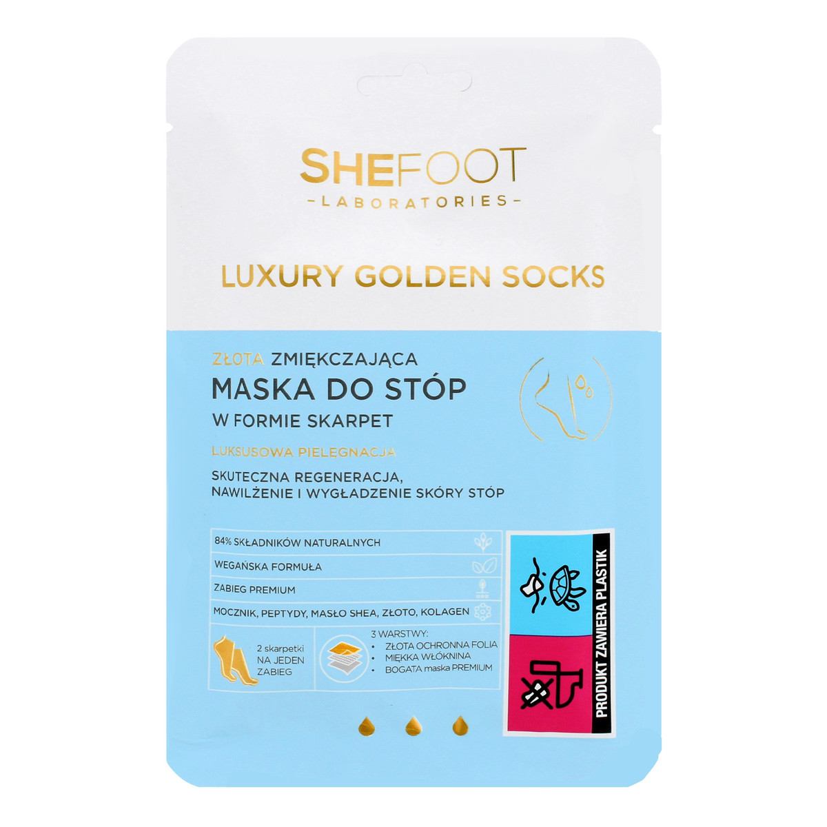 SheFoot Luxury Golden Socks Złota Zmiękczająca Maska do stóp w formie skarpetek