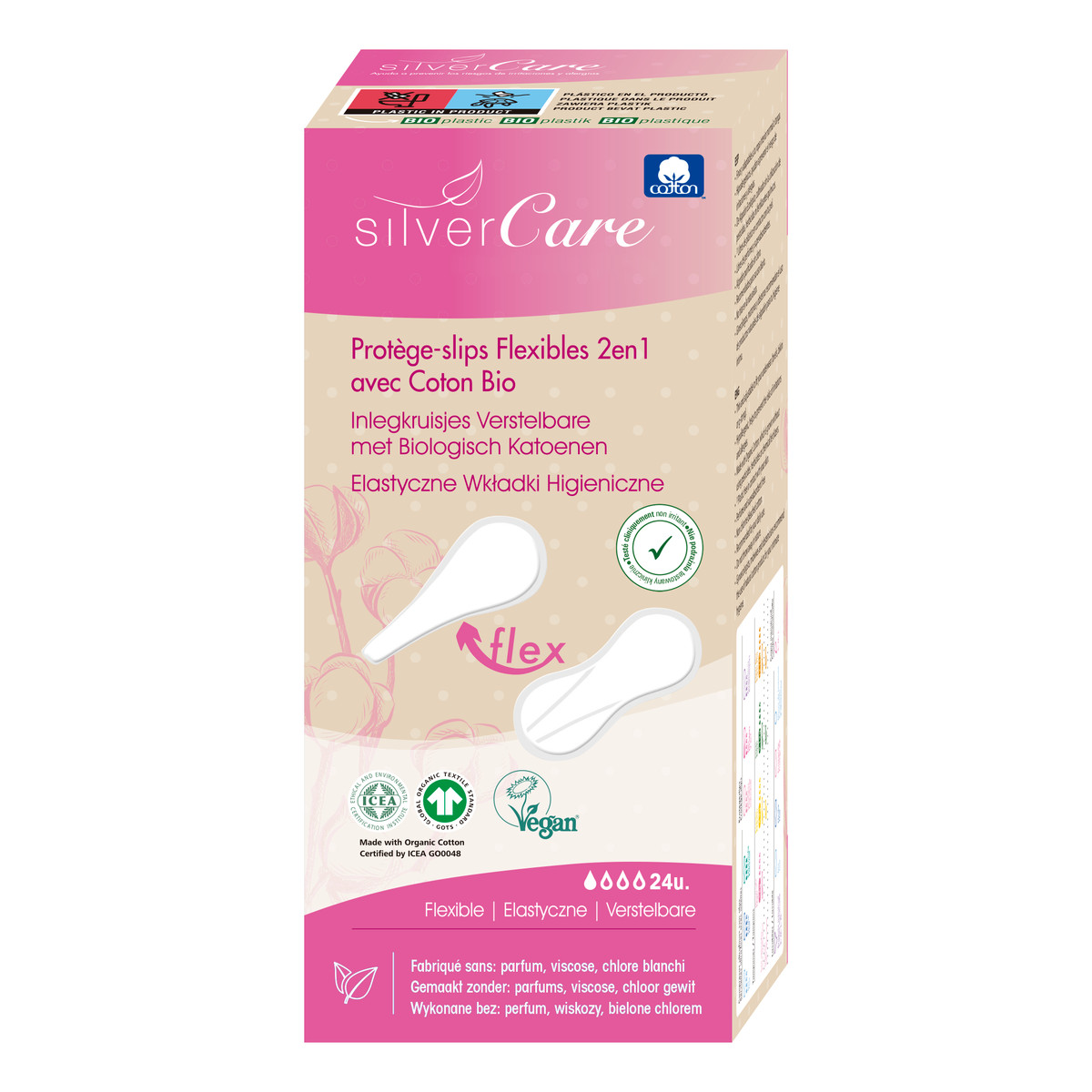 MASMI Silver Care Elastyczne wkładki higieniczne 100% bawełny organicznej 30szt
