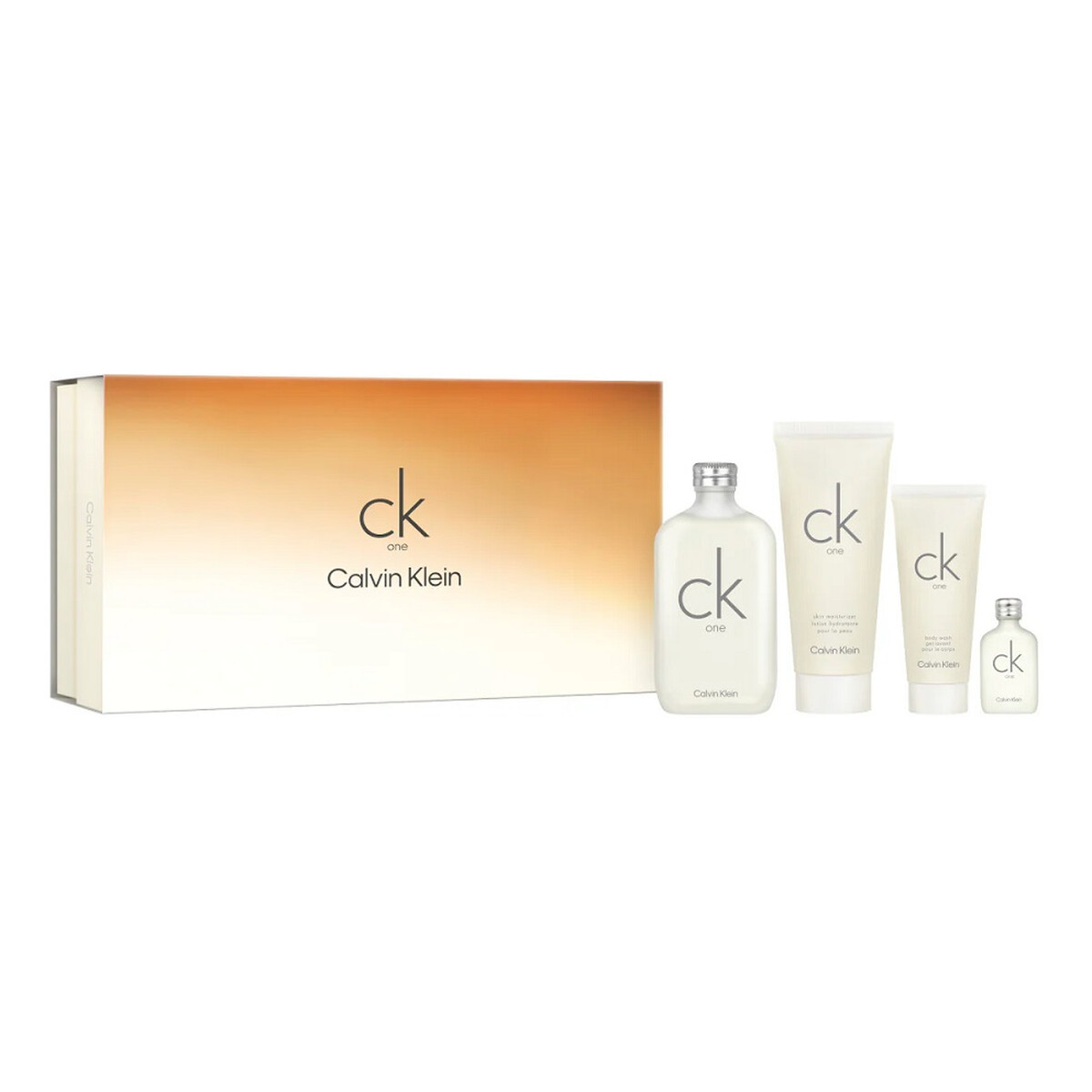 Calvin Klein CK One Zestaw woda toaletowa spray 200ml + balsam do ciała 200ml + żel pod prysznic 100ml + miniatura wody toaletowej 15ml