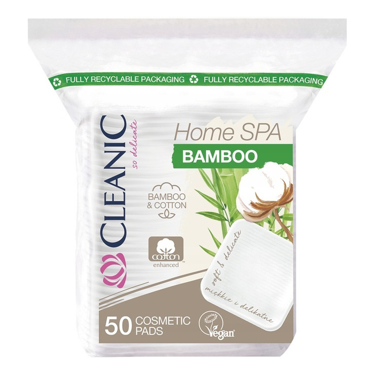 Cleanic Home SPA Bamboo płatki kosmetyczne kwadratowe 50szt.