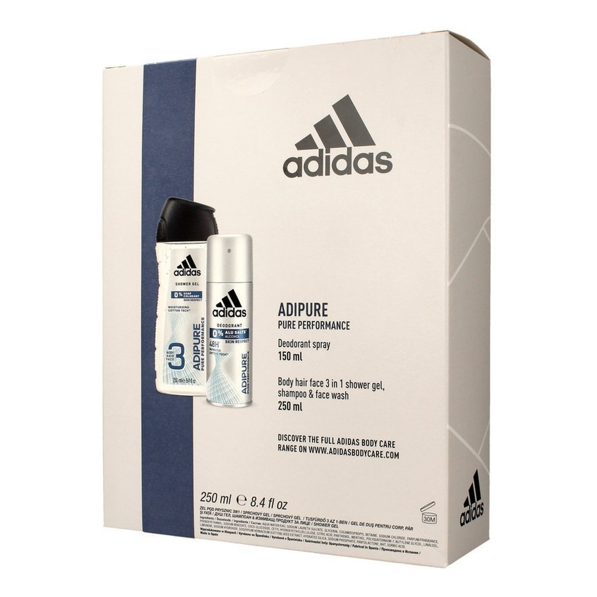 Adidas Adipure Men Zestaw prezentowy (dezodorant spray 150ml+żel pod prysznic 3in1 250ml)