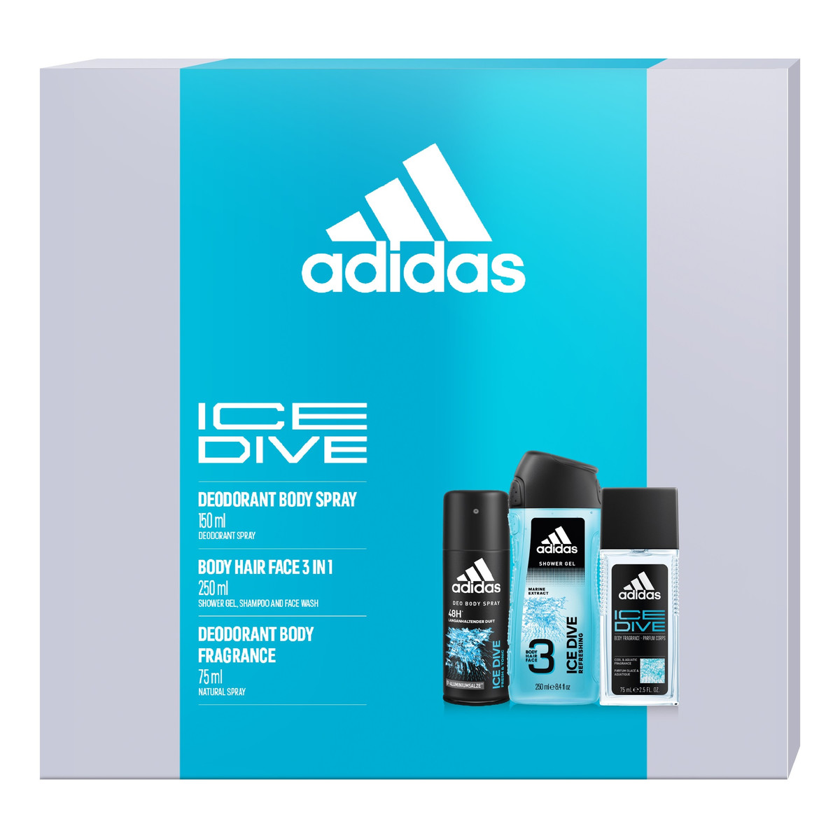 Adidas Ice Dive Zestaw prezentowy dezodorant spray + deo atomizer + żel pod prysznic
