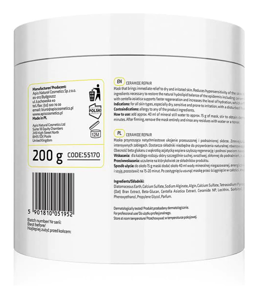 kojąca maska algowa z ceramidami i beta glukanem