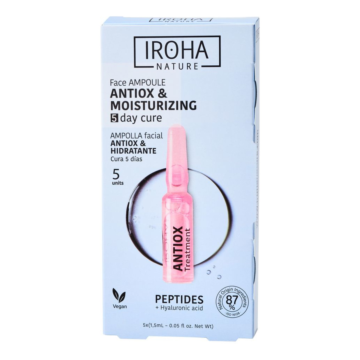 Iroha Nature Peptides Antiox Face Ampoule antyoksydacyjno-nawilżające ampułki do twarzy z peptydami 5x1.5ml 7.5