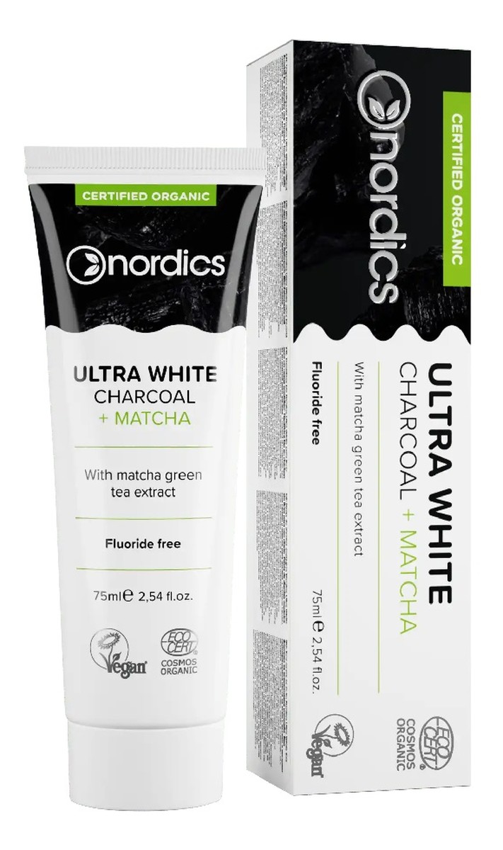 Ultra white organic toothpaste pasta do zębów bez fluoru z węglem charcoal + matcha