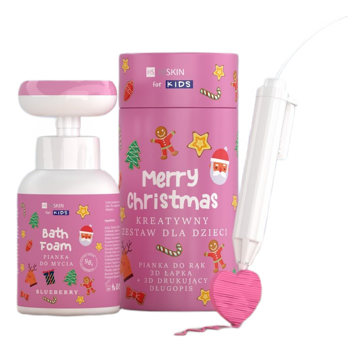 Zestaw dla dzieci różowa pianka do mycia rąk jagodowa 300ml + długopis 3d 1szt