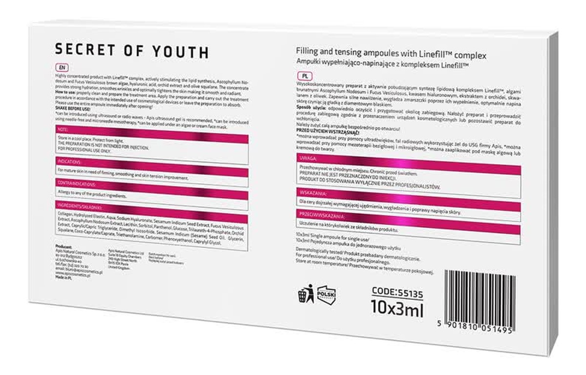Secret of youth ampułki wypełniająco-napinające z kompleksem linefill™ 10x3ml