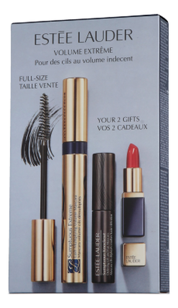 For Lashes With Outrageous Volume Sumptuous Extreme Mascara 8ml + Sumptuous Knockout 01 Black 2,8ml + Pure Color Envy Lipstick 340 Envious Zestaw do makijażu