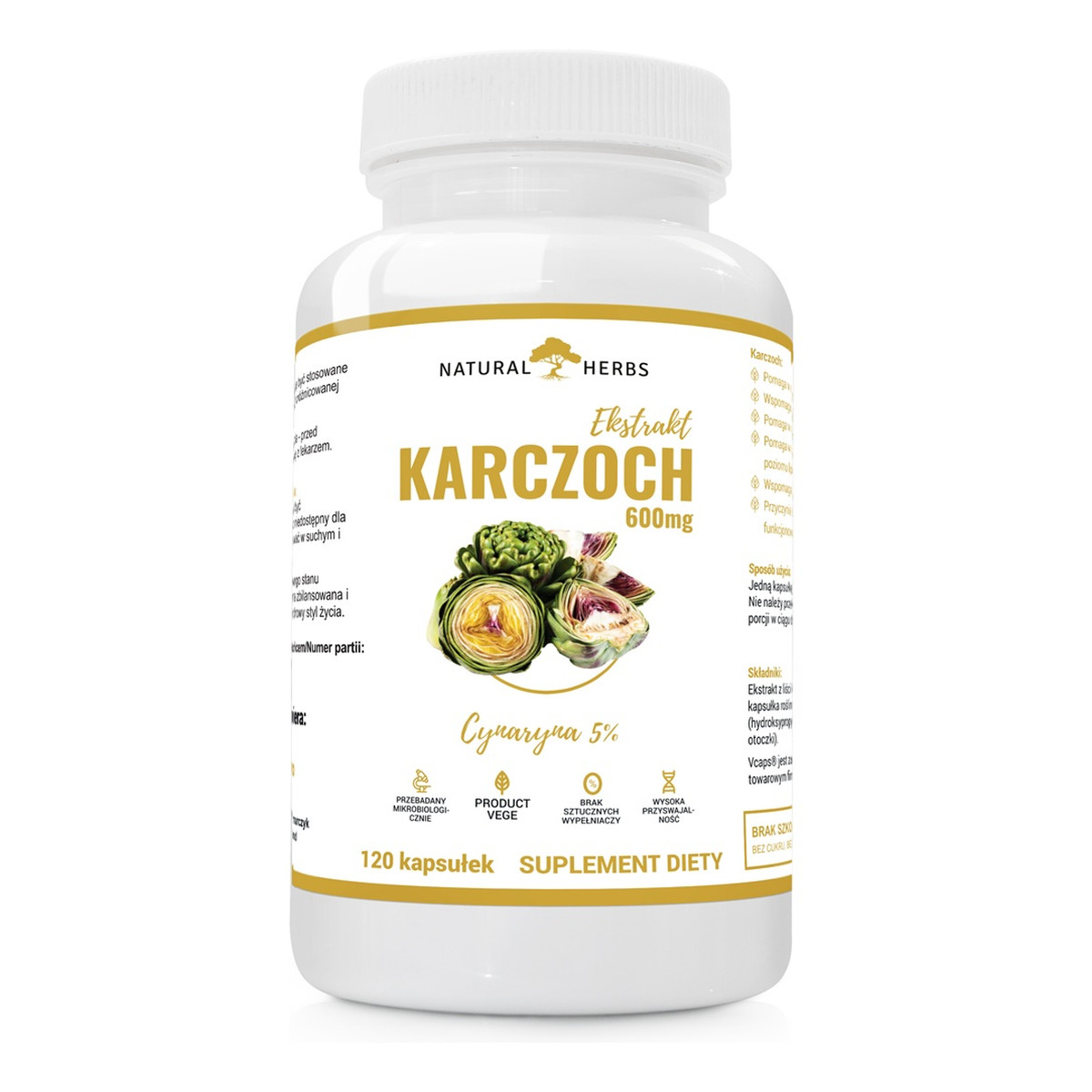 Natural Herbs Karczoch ekstrakt 600mg suplement diety 120 kapsułek