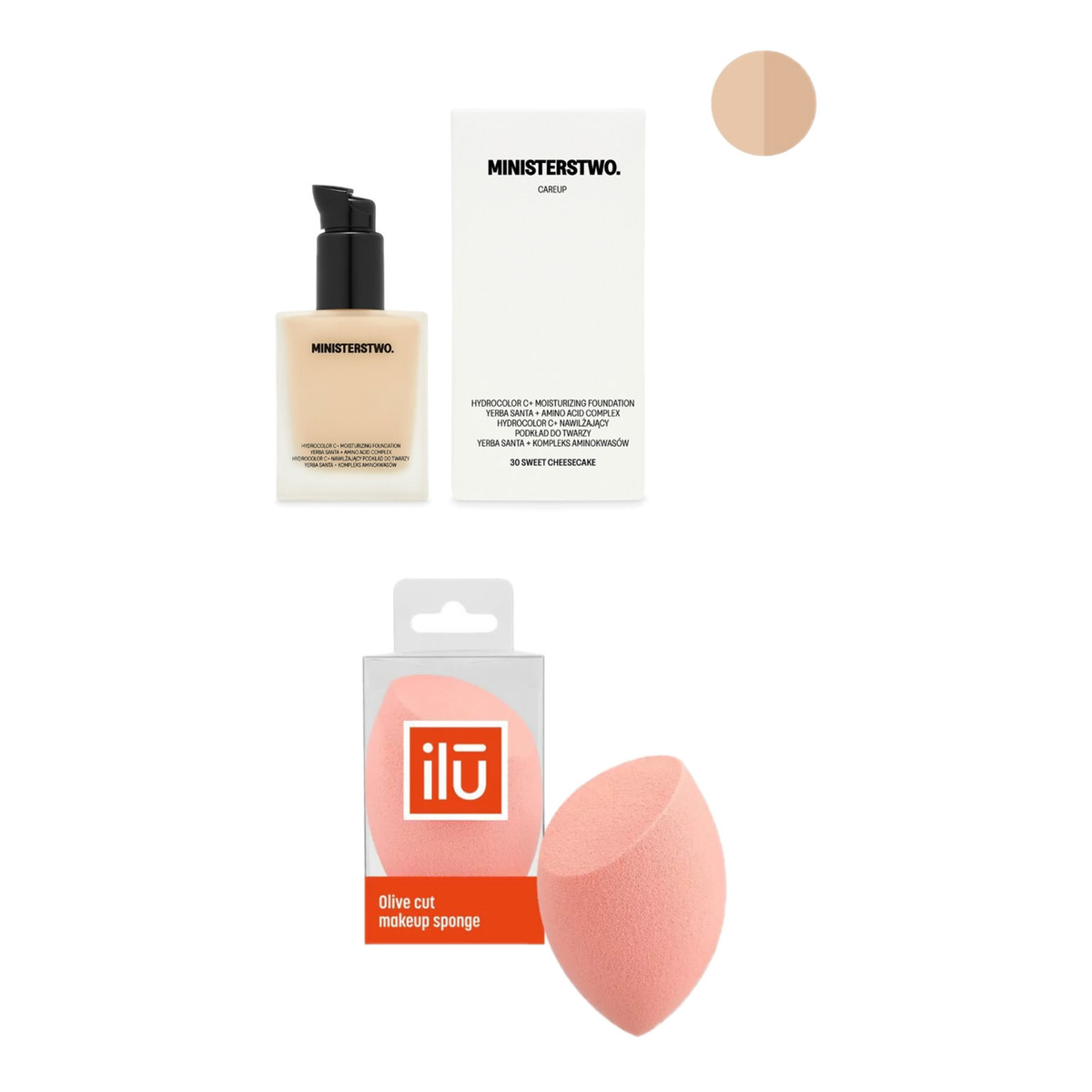 Ministerstwo Dobrego Mydła Careup Naturalny podkład do twarzy Sweet Cheesecake (30) + Gąbeczka do podkładu Orange