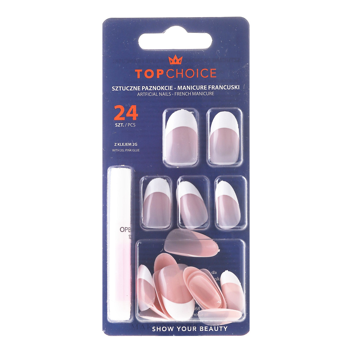 Top Choice Almond pink Sztuczne paznokcie z klejem (74165) 24 szt.