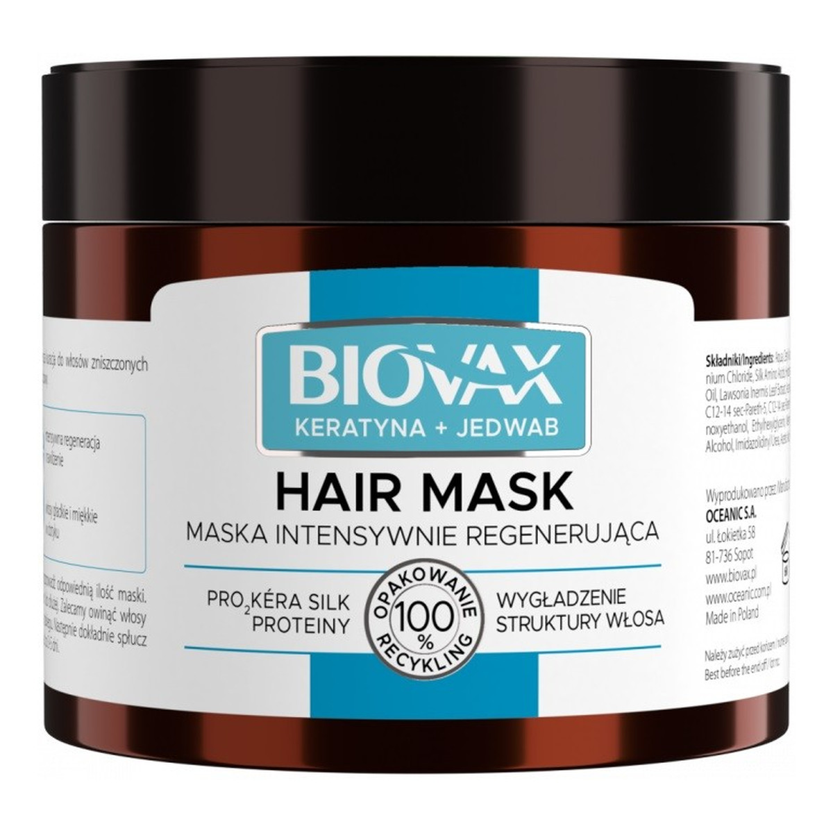 L'Biotica Biovax Maska do włosów intensywnie regenerująca - Keratyna + Jedwab 250ml