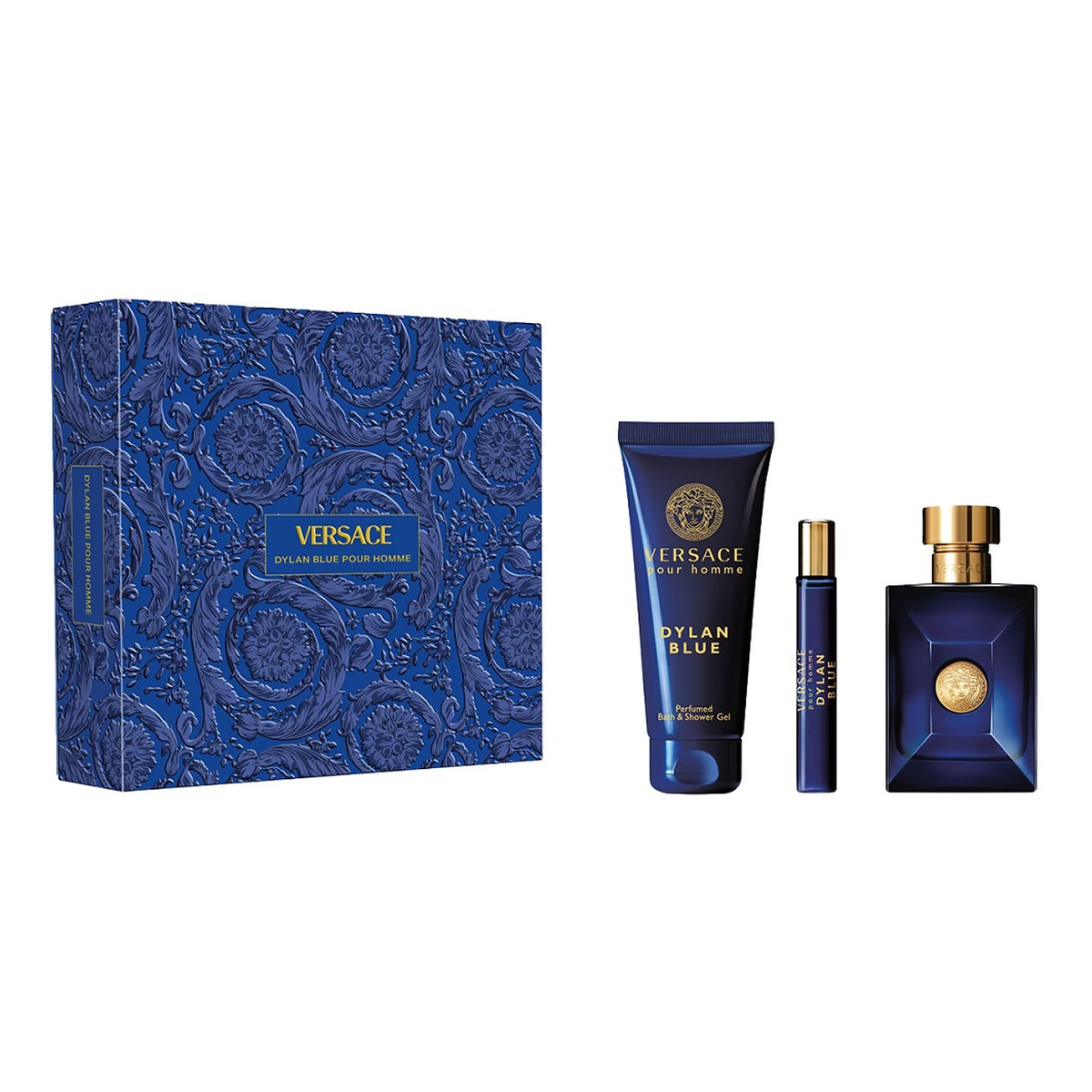 Versace Pour Homme Dylan Blue Zestaw woda toaletowa spray 100ml + żel pod prysznic 150ml + woda toaletowa spray 10ml