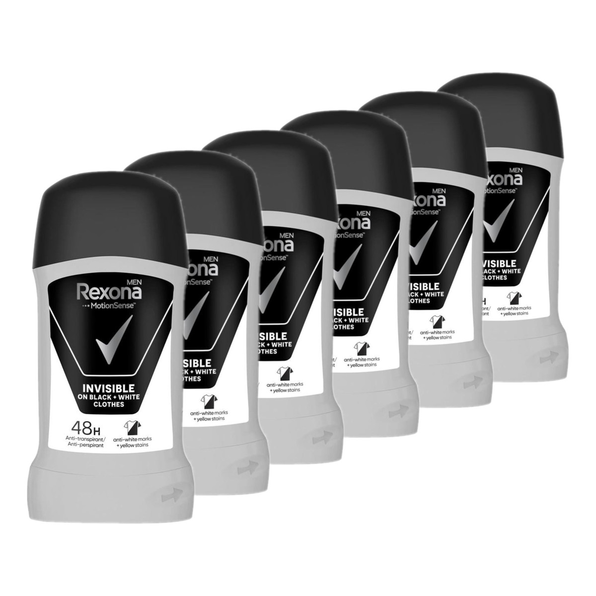Rexona Invisible on black and white clothes Antyperspirant w sztyfcie dla mężczyzn 6x50ml