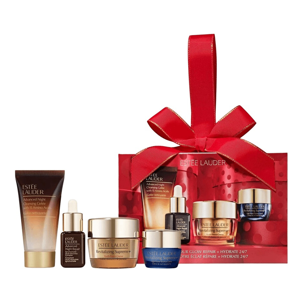 Estee Lauder Unwrap Your Glow Repair Hydrate 24/7 Zestaw oczyszczający żel do twarzy 30ml + serum na noc 7ml + krem do twarzy 15ml + krem na noc 7ml