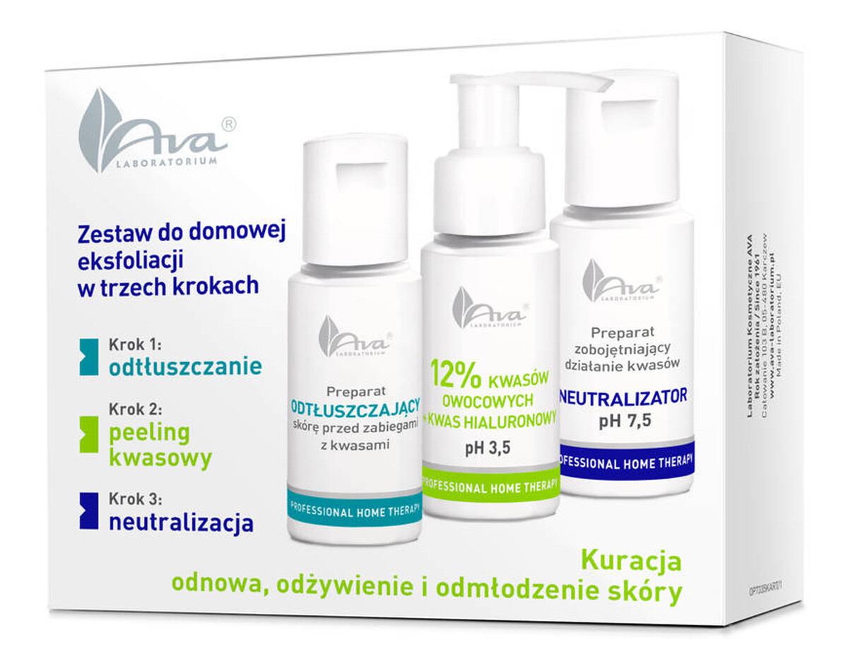PHT Zestaw do domowej eksfoliacji Preparat odtłuszczający, 50ml+ 12% Kwasów owocowych, 50ml + Neutralizator
