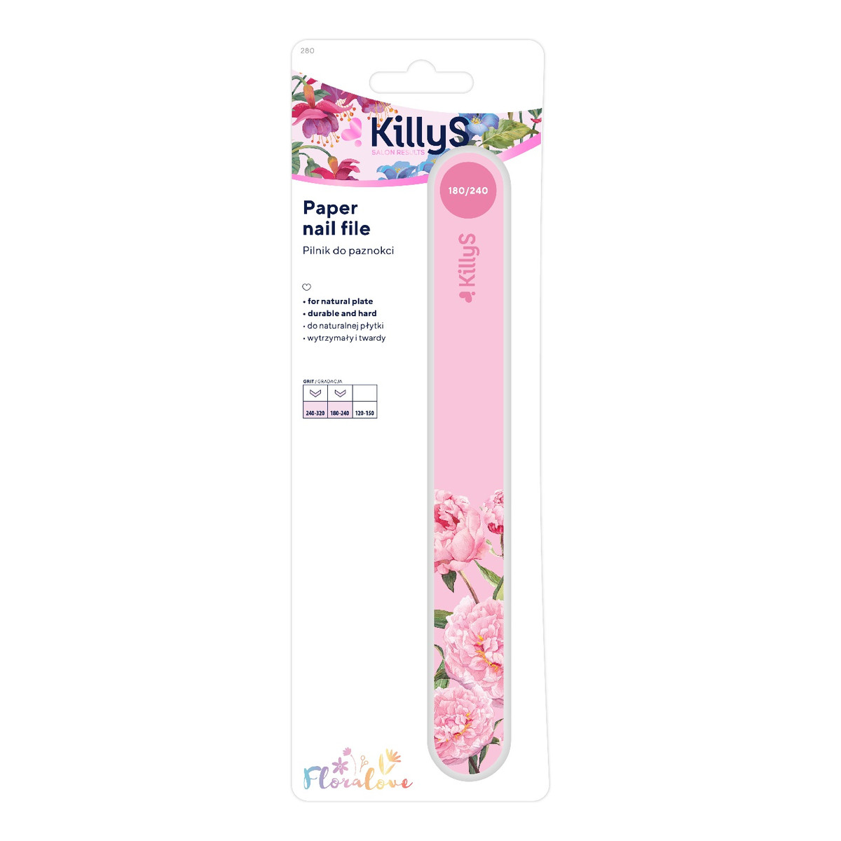 KillyS Floralove Pilnik do paznokci różowy prosty 180/240