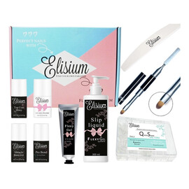 Zestaw Maxi FlexyGel Pro Bond + Miracle Base Gel + Top Coat Shiny + FlexyGel Milk & Slip Liquid + pędzelek ze szpatułką + pilnik 180/100 + Quick Shape Nail Form + lakier hybrydowy