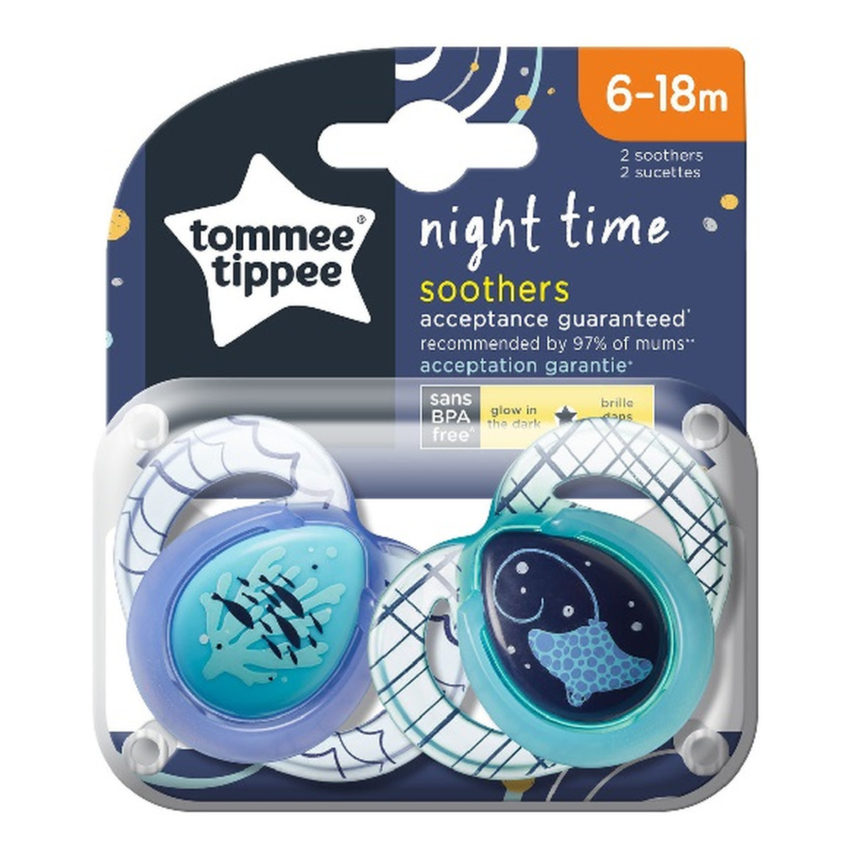 Tommee Tippee Night time smoczek uspokajający 6-18m 2szt