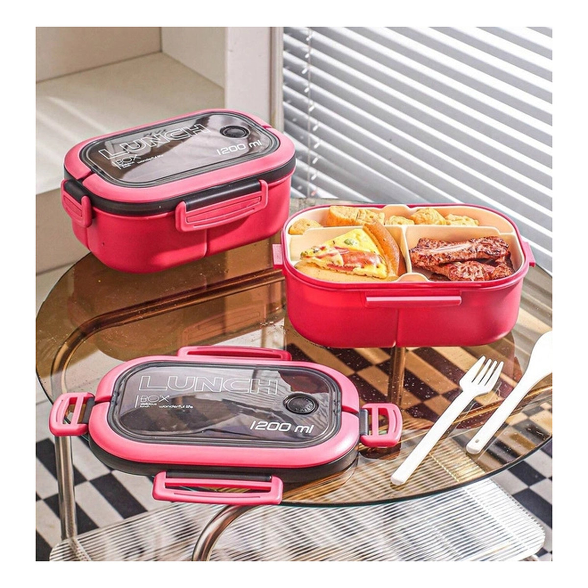 Ecarla Lunch Box Śniadaniówka Ze Sztućcami Fuksja PJM44F