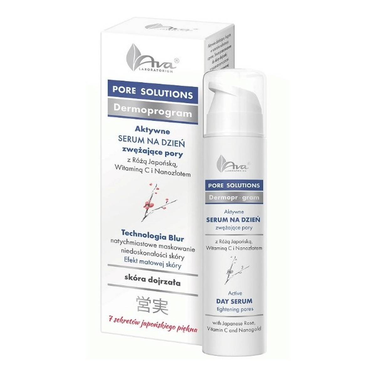 Ava Laboratorium Pore Solutions Serum na dzień zwężające pory z różą japońską witaminą C i nanozłotem 50ml