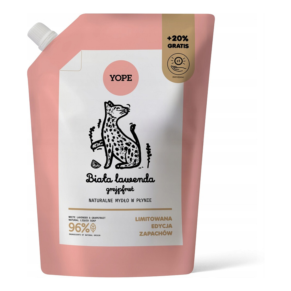 Yope Naturalne Mydło w płynie refill biała lawenda grejpfrut 600ml